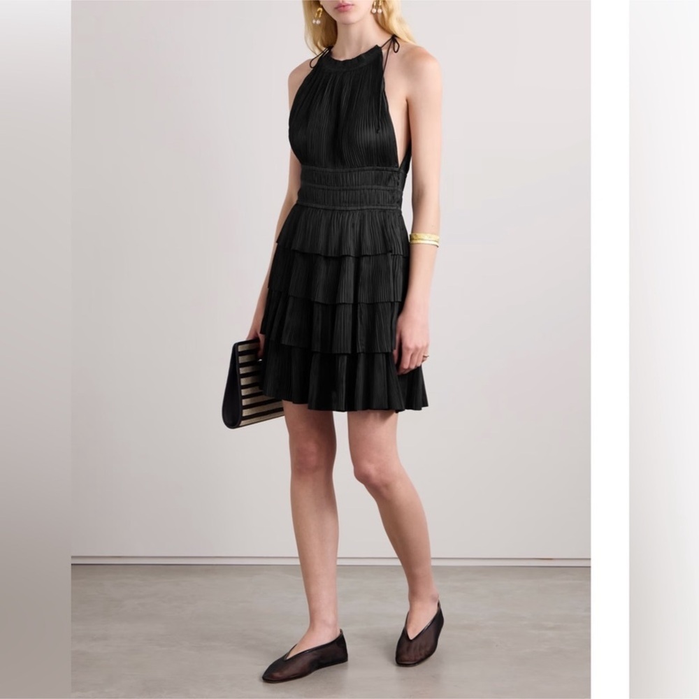 NWT ULLA JOHNSON Cecily plissé-satin mini dress Sz 6